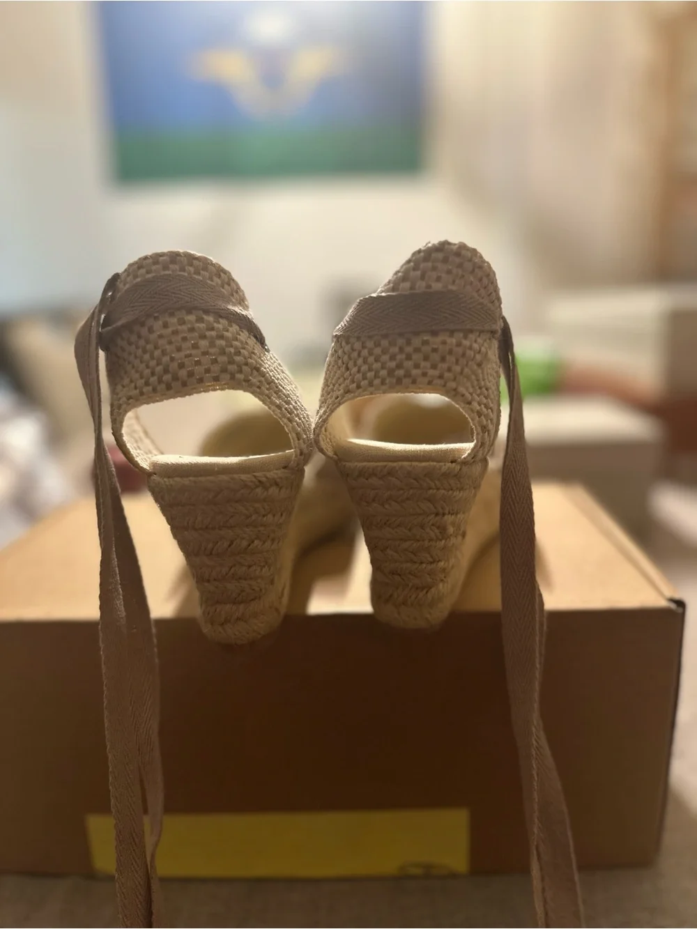 Soludos Natural Beige Espadrille Wedge with Ankle Tie